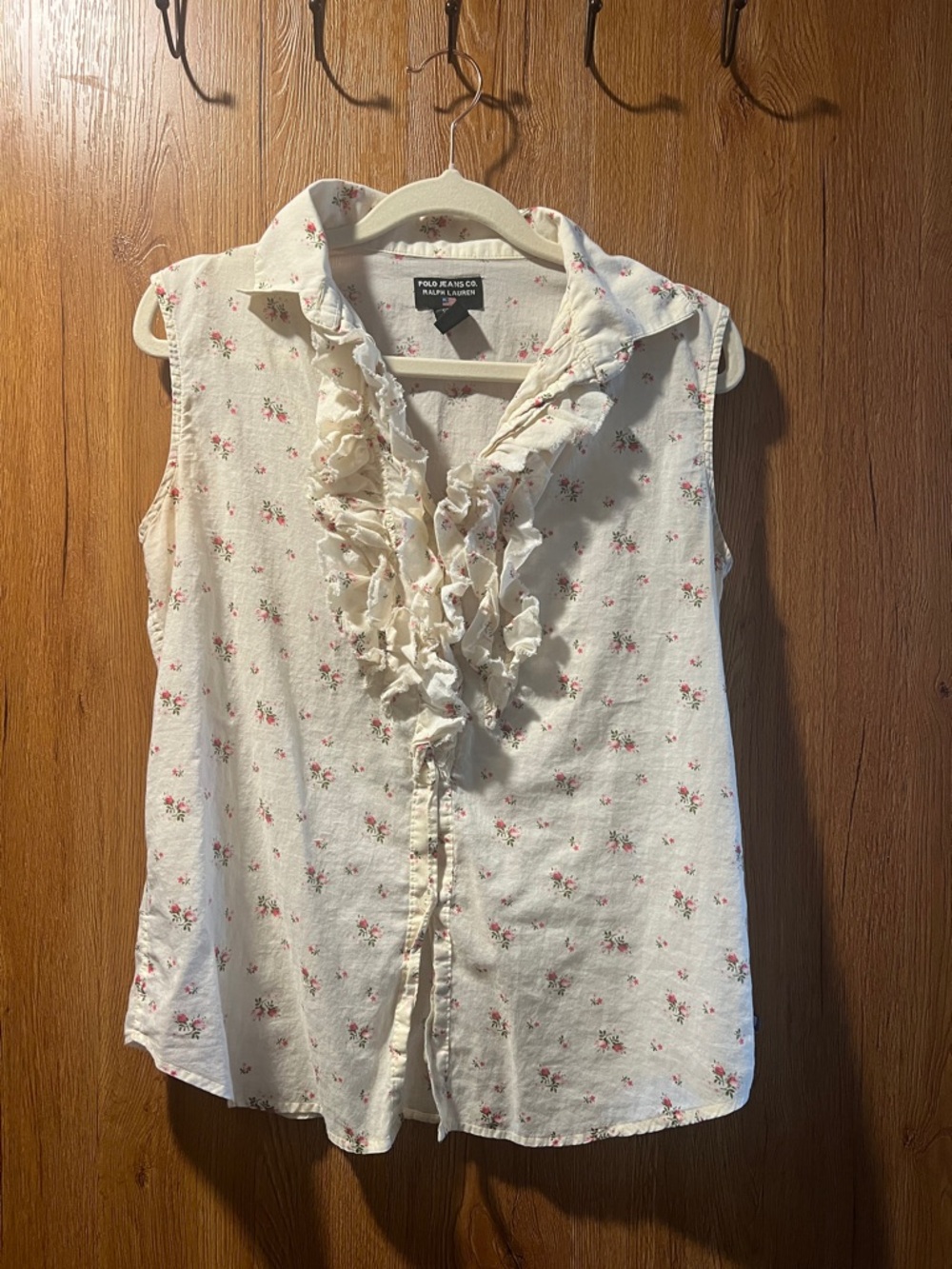 Polo by Ralph Lauren Cream Sleeveless Ruffled Floral Blouse